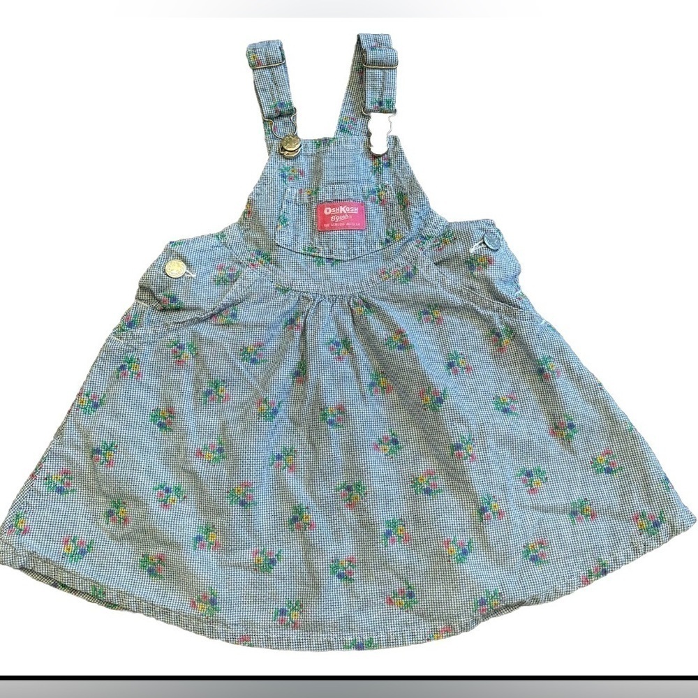 Oshkosh B'Gosh Floral Plaid BlueDress Overall 3T USA Vestbak‎ Jumper Gingham VTG
